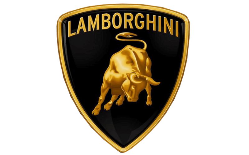 Logo xe hơi hình khiên kết hợp biểu tượng con bò vàng của hãng xe Lamborghini