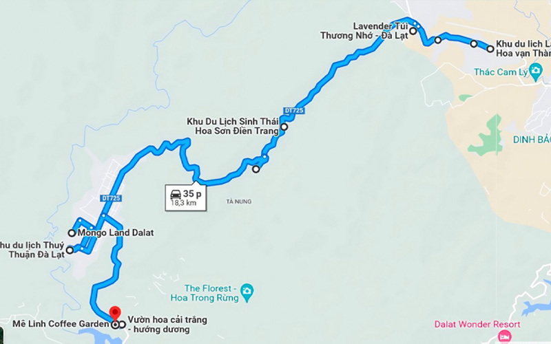Bản đồ du lịch Đà Lạt hướng đào Tà Nung